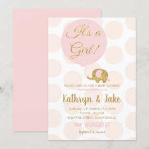 Baby shower rose et or Eléphant Invitation fille