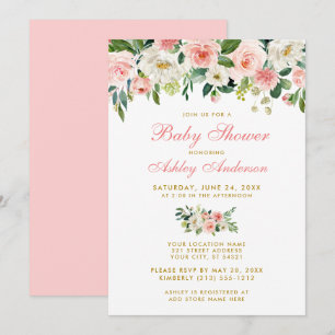 Baby shower rose Floral blanc or Invitation Pk