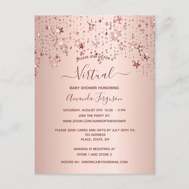 Baby Shower rose gold dripping stars virtual Postcard (Front)
