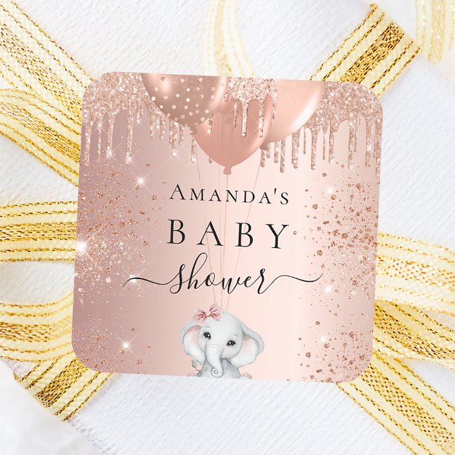 Baby Shower rose gold elephant balloons Square Sticker (Creator Uploaded)