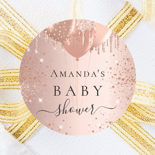 Baby Shower rose gold glitter balloons Classic Round Sticker