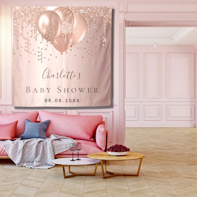 Baby Shower rose gold glitter balloons Tapestry (Creator Uploaded)