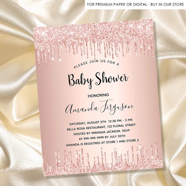 Baby shower rose gold glitter budget invitation flyer (Creator Uploaded)