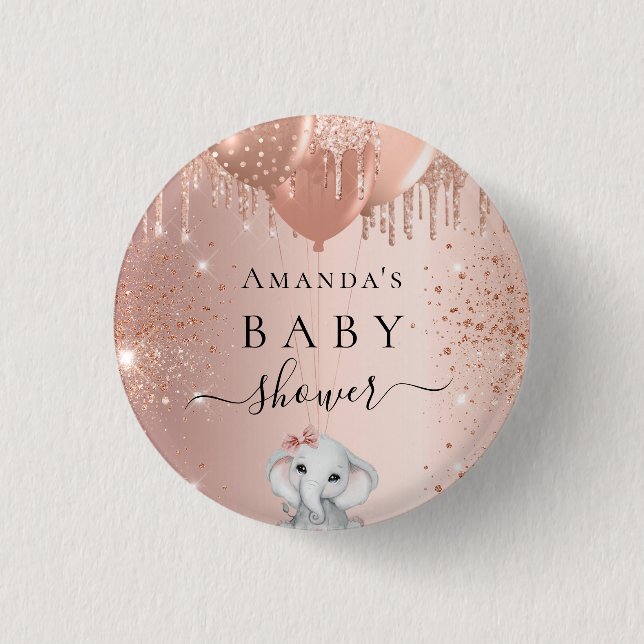 Baby Shower rose gold glitter elephant balloons 1 Inch Round Button (Front)