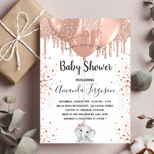 Baby Shower rose gold glitter elephant balloons  Invitation