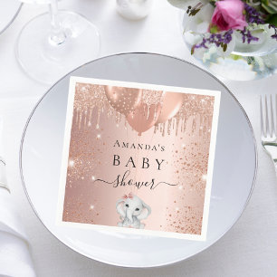 Baby Shower rose gold glitter elephant balloons Napkin
