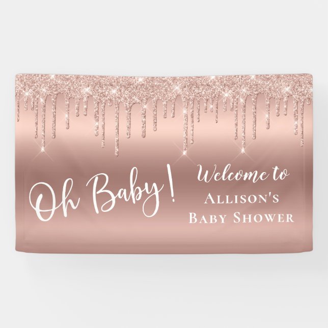 Baby Shower Rose Gold Glitter Welcome Banner (Horizontal)