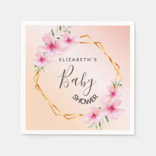 Baby Shower rose gold pink florals geometric  Napkin