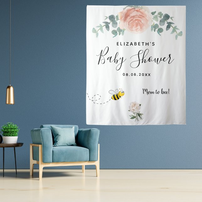 Baby Shower rose gold pink white floral mom to bee Tapestry (Creator Uploaded)
