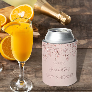 Baby Shower rose gold shiny stars Can Cooler