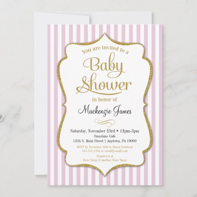 Baby shower rose or Invitation Baby shower fille (Devant)