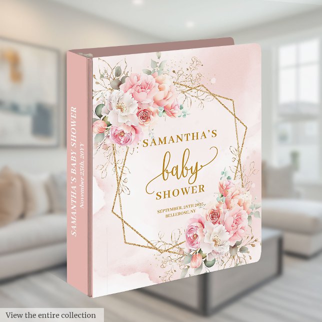 Baby shower rose pastel chic 3 anneau classeur (Chic pastel pink floral baby shower ring binder)