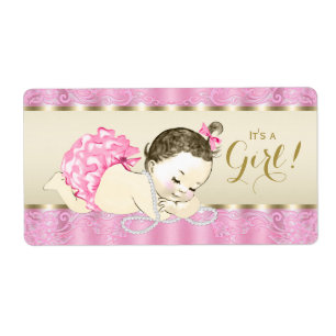 Baby shower rose Pearl d'or  bouteille d'eau Étiqu