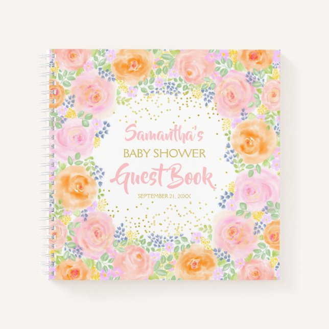 Baby shower Rose Rose Aquarelle Floral Livre d'Inv (Devant)
