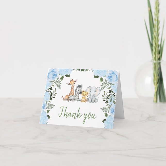Baby shower Rose Safari Carte de remerciements Boy (Devant)
