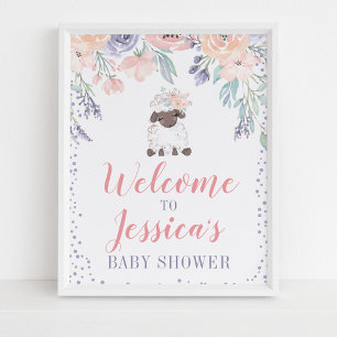 Baby shower rose violet d'agneau floral Affiche de