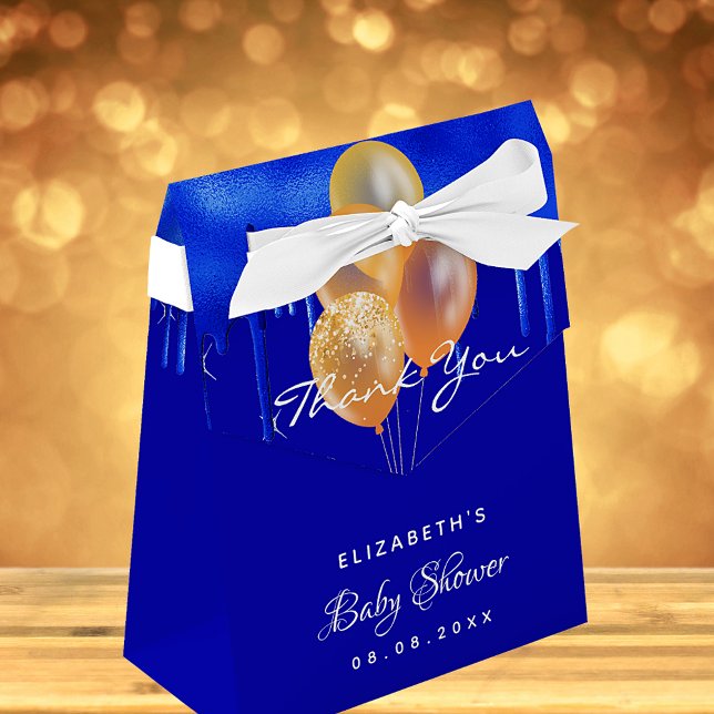 Baby Shower royal blue gold balloons thank you  Favor Box (Creator Uploaded)