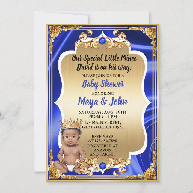 Baby shower Royal Invitation Peau plus foncée Tone (Devant)