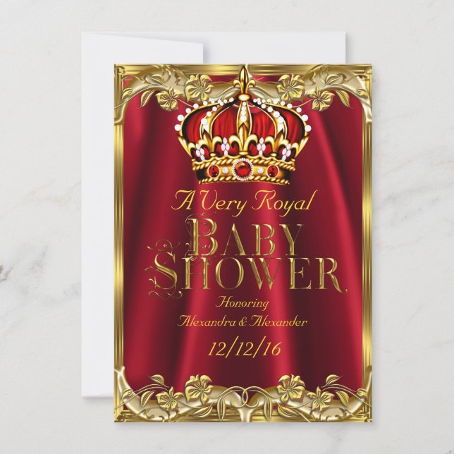 Baby Shower Royal Regal Red Gold Crown Invitation (Front)