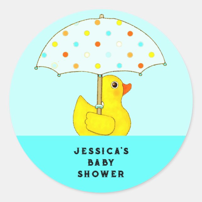 Baby Shower Rubber Duck with Umbrella Classic Round Sticker (Front)