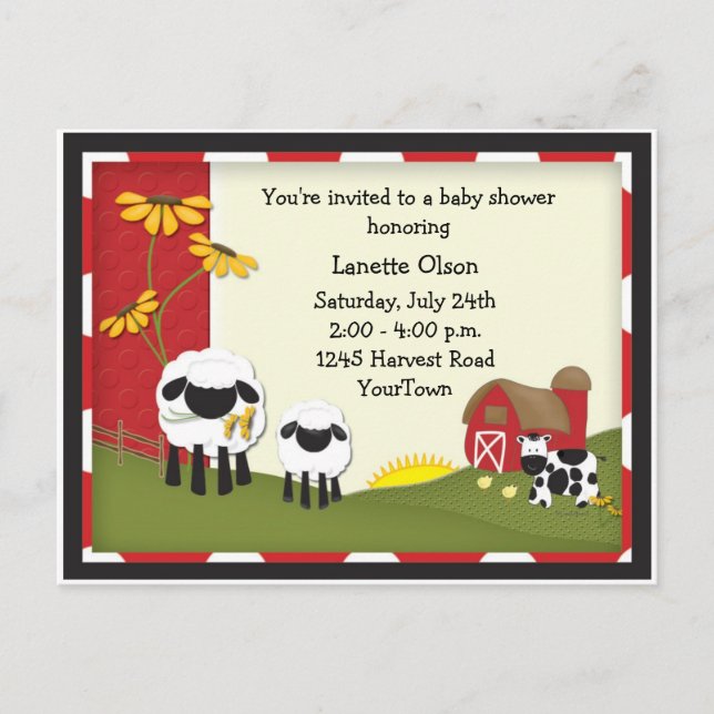 Baby shower rural Carte postale Invitation (Devant)