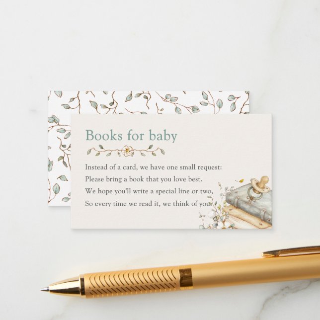 Baby Shower Rustic Botanical Books For Baby  Enclosure Card (Front/Back In Situ)