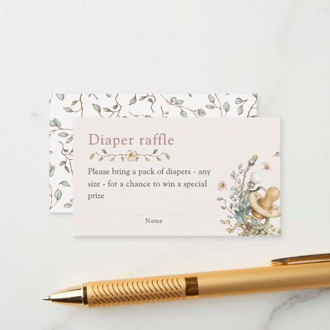 Baby Shower Rustic Botanical Diaper Raffle Enclosure Card (Front/Back In Situ)