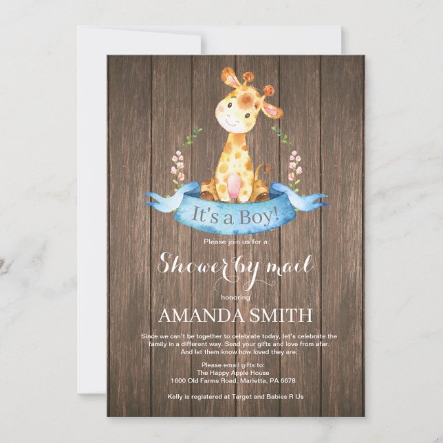 Baby shower Rustic Boy Giraffe par mail Invitation (Devant)