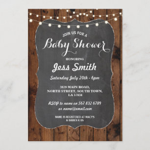 Baby Shower Rustic Chalk & Wood Invite BBQ Party