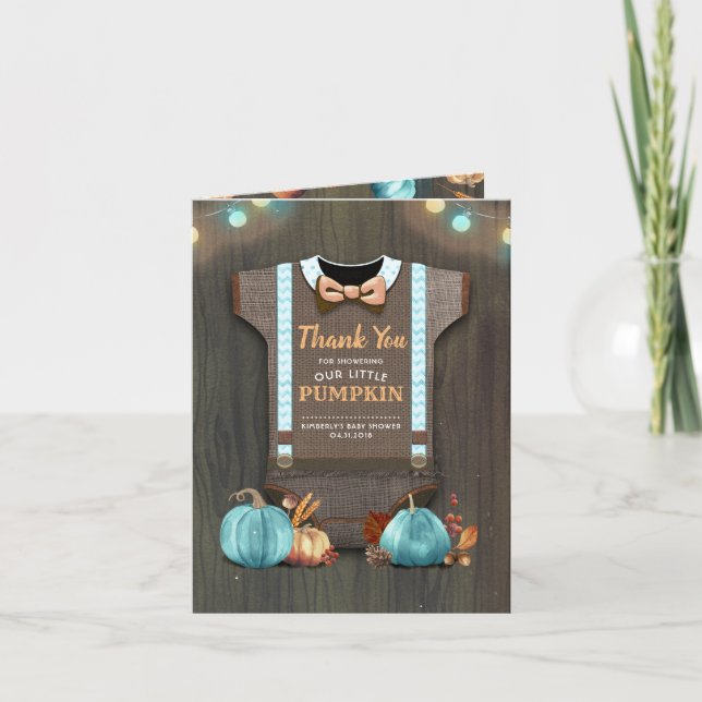 Baby Shower Rustic Fall Pumpkin Thank You Card (Front)