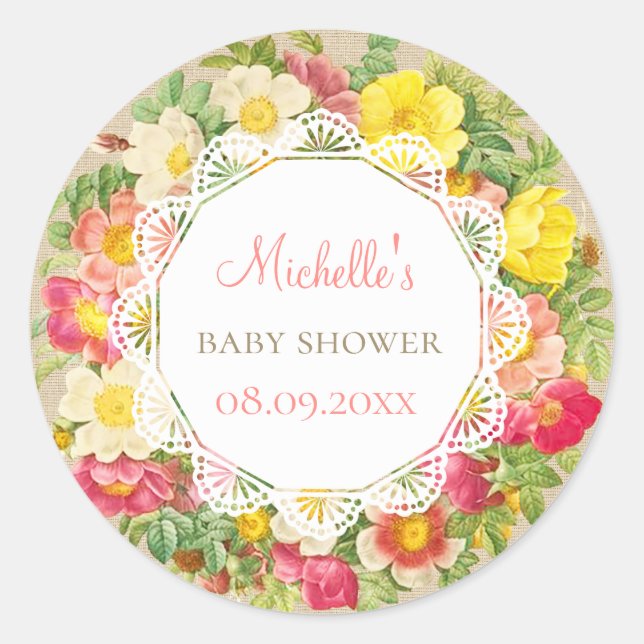 Baby Shower Rustic Floral Wreath Sticker (Front)