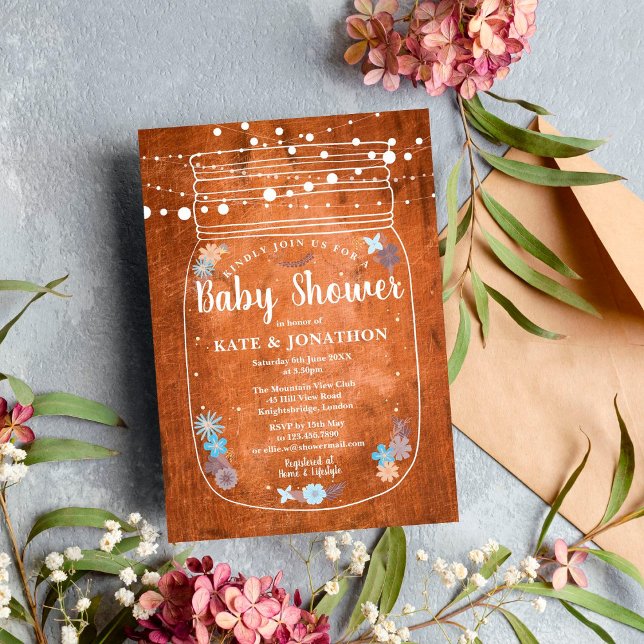 Baby Shower Rustic Mason Jar String Lights  Invitation (Creator Uploaded)