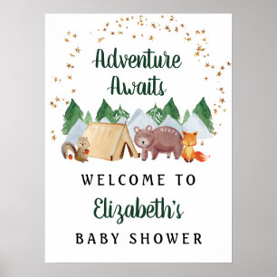 Baby shower Rustique des animaux de bois Affiche d
