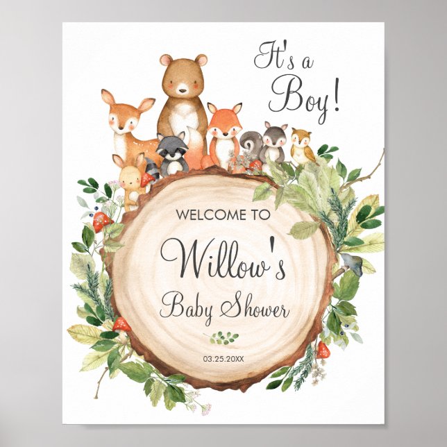 Baby shower Rustique des animaux de bois Affiche d (Devant)
