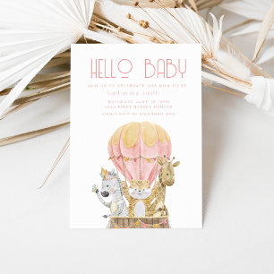 Baby shower Safari Animal Air Balloon Invitation