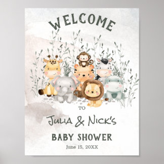 Baby shower Safari Animaux Accueil Poster