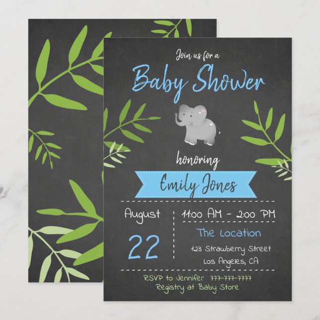 Baby shower Safari Boy Chalkboard Invitation (Devant / Derrière)