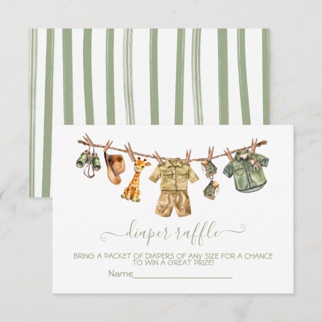Baby shower Safari Clothesline Déchets Cartes Raff (Devant / Derrière)