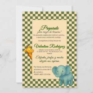 Baby Shower Safari Editable Chess pattern Elefante Invitation