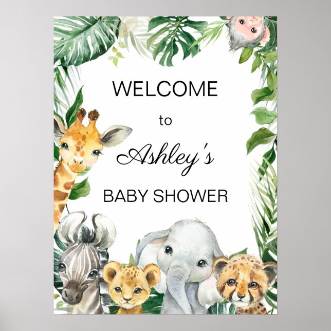 Baby shower Safari Green Welcome Poster (Devant)