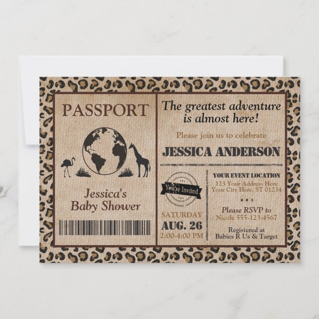 Baby shower Safari Passport Invitation (Devant)