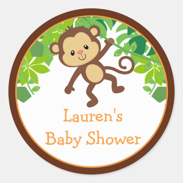 Baby shower Safari Singe Favoriser Stickers (Devant)