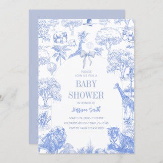 Baby shower Safari Toile Bleu Invitation