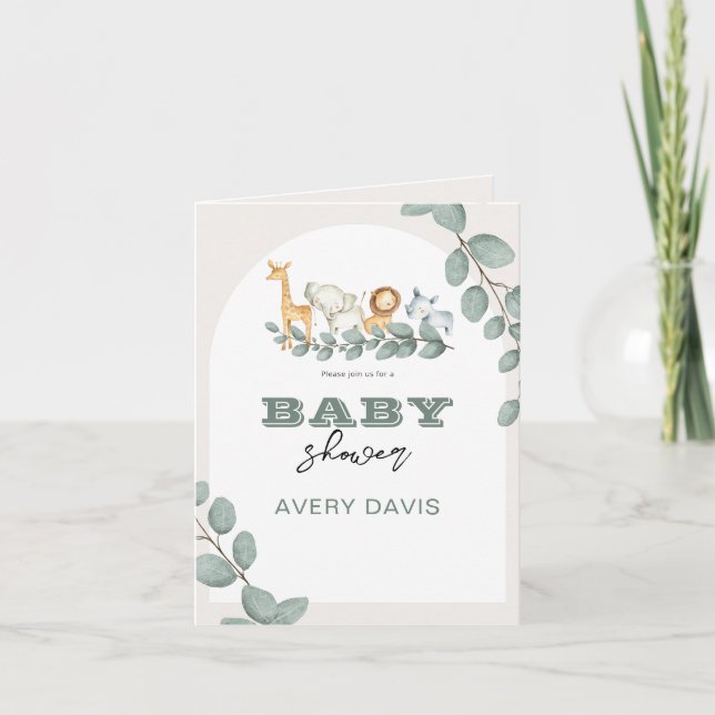 Baby shower Safari vert Invitation pliée (Devant)