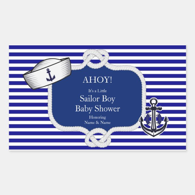 Baby Shower Sailor Hat Boy Blue Stripe Sticker (Front)
