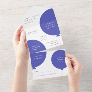 Baby Shower Scandi Blue Balloon Minimalist RSVP All In One Invitation