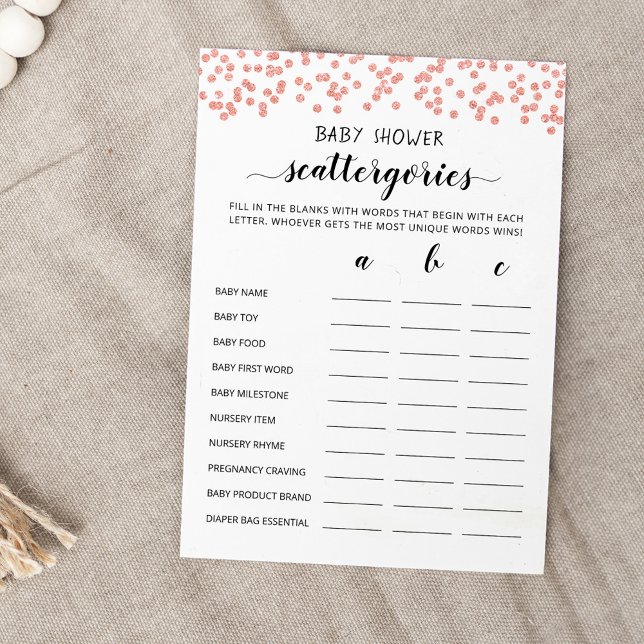 Baby shower Scattergories jeu de fête Carte (Créateur téléchargé)