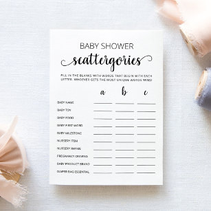 Baby Shower Scattergories party game Card