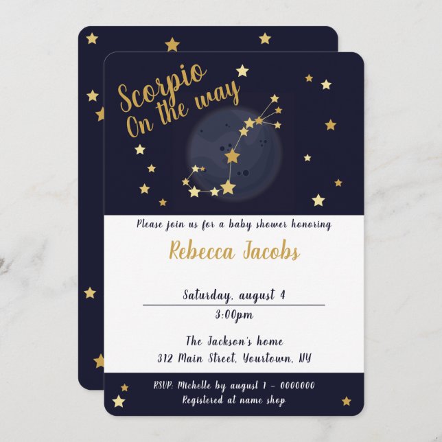 Baby shower Scorpio zodiac Invitation (Devant / Derrière)