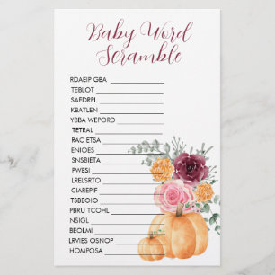 Baby Shower Scramble Fall Pumpkin Burgundy Pink